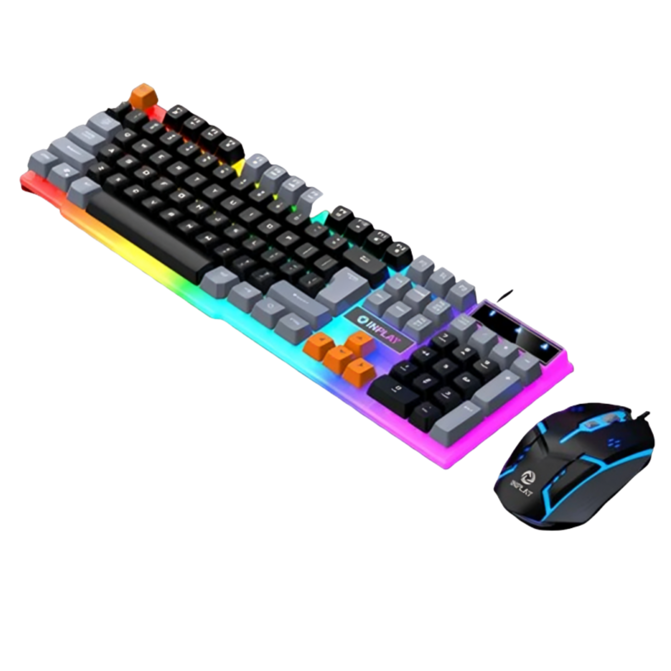Inplay STX365-B Rainbow Light Keyboard Mouse Bundle BLACK GREY